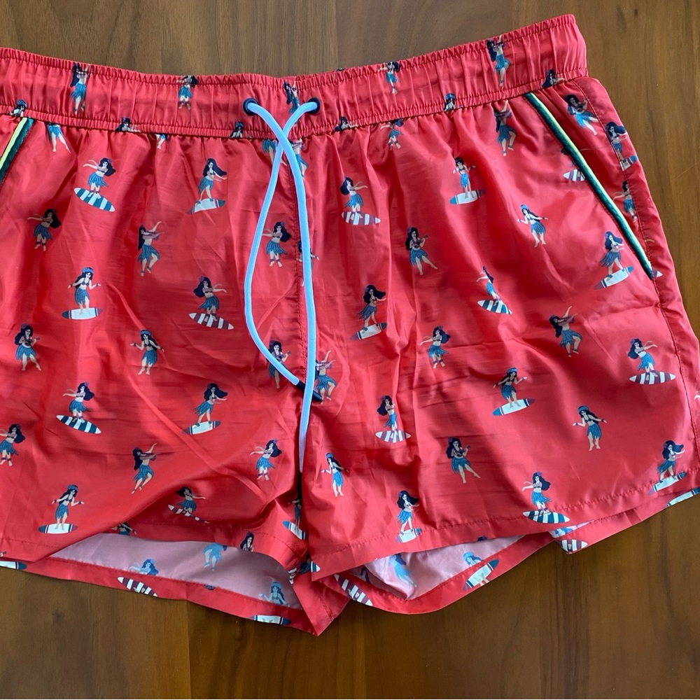 i.FIVE Red Surf Print Swim Shorts